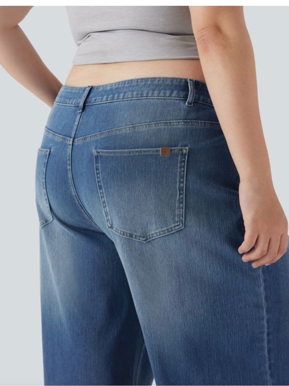 HALARA Mid-Blue Wide-Leg Women's Jeans Asymmetric Low Rise